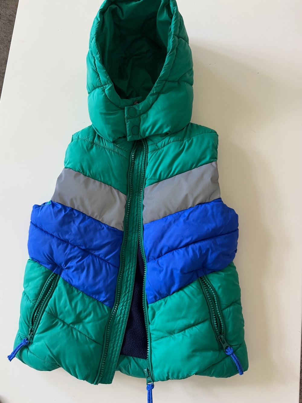 Boden / Mini Biden Kids Green & Blue Puffer Vest with Hood